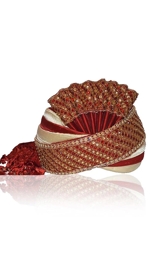 Man Wedding Turban Pagri for Gooms in Dupioni Raw Silk and Maroon Color | FH464972488