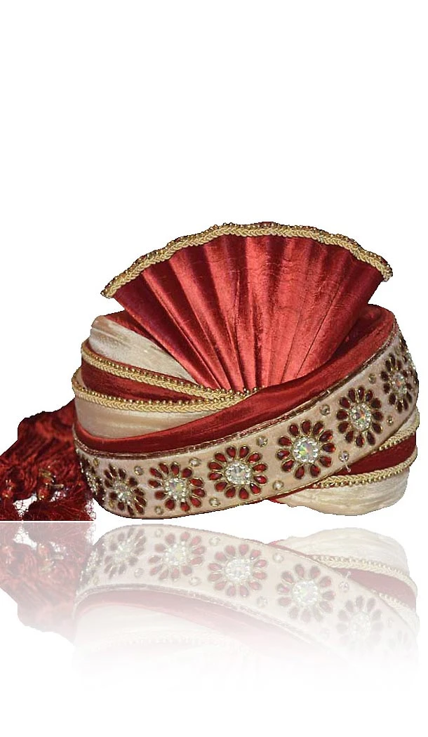 Turban Pagri for Gooms in Dupioni Raw Silk and Maroon | FH464972489