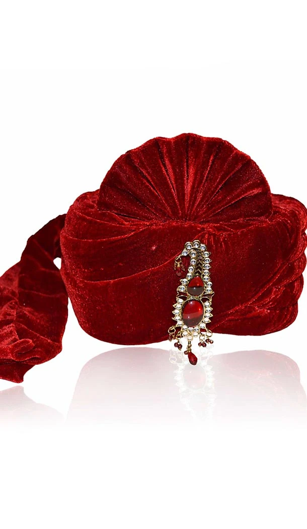Velvet Fabric Maroon Color Rajasthani Jodhpuri Turban Safa Pagdi | FH465072498
