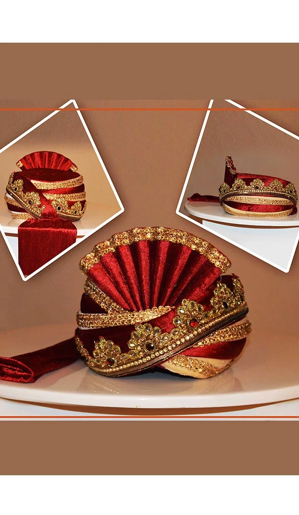 Velvet Fabric Maroon Color Wedding Turban Mens | FH465172508