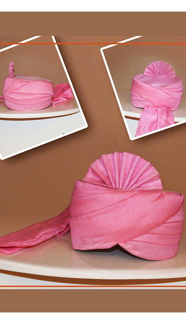 Chanderi Silk Fabric Rose Pink Color Wedding Turban Mens | FH465172514