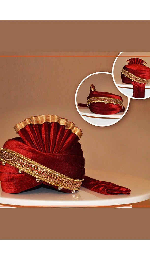 Velvet Fabric Maroon Color Wedding Turban Mens | FH465172518