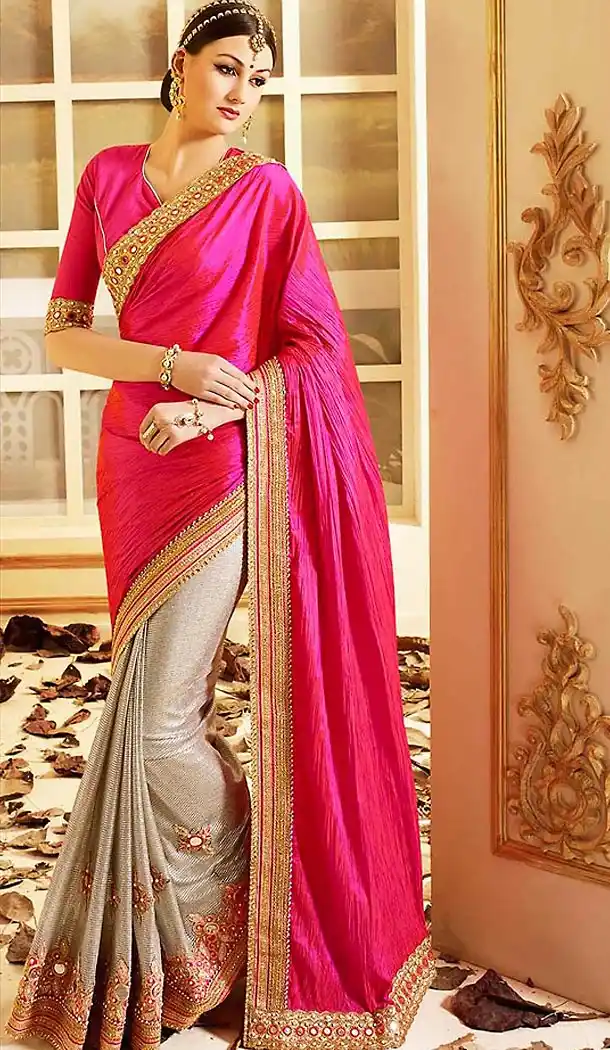 Deep Pink Color Lycra Embroidered Saree Blouse | FH465872583