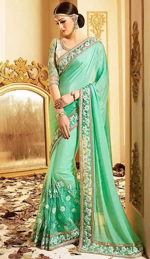 Sea Green Color Georgette Embroidered Saree Blouse | FH465872585