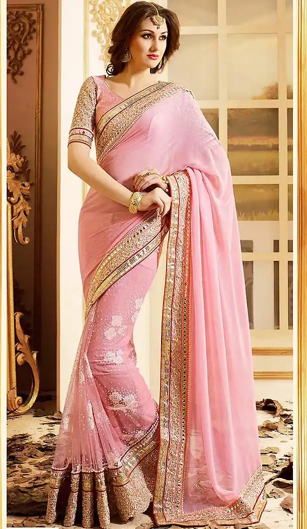 Mistyrose Color Net Embroidered Saree Blouse | FH465872586