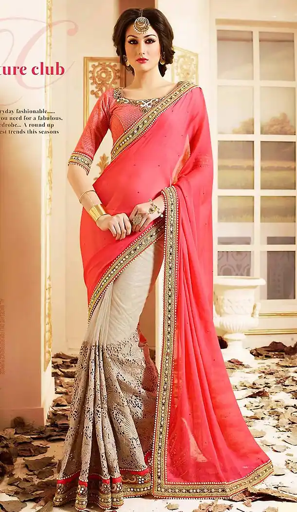 Tan Brown Color Net Embroidered Saree Blouse | FH465872587