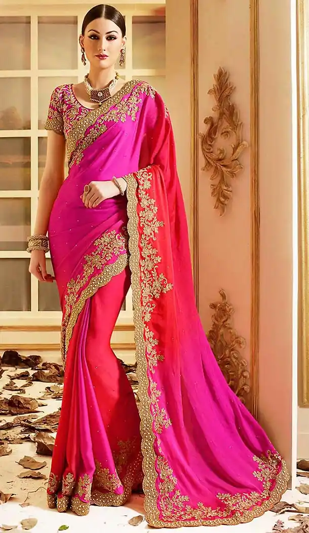 Deep Pink Color Nazneen Embroidered Saree Blouse | FH465872590
