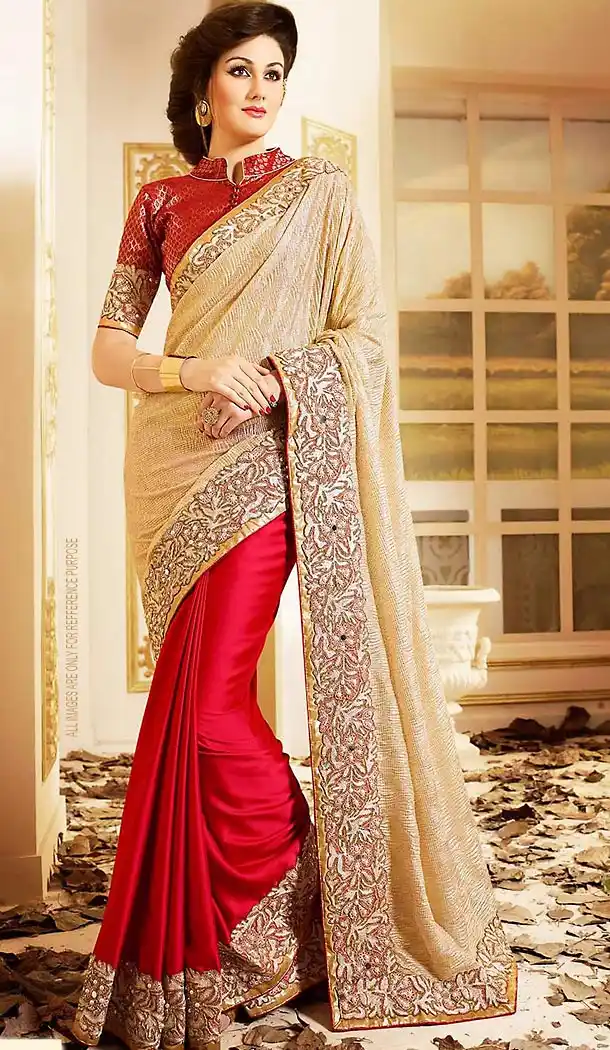 Beige Color Chiffon and Lycra Embroidered Saree Blouse | FH465972595