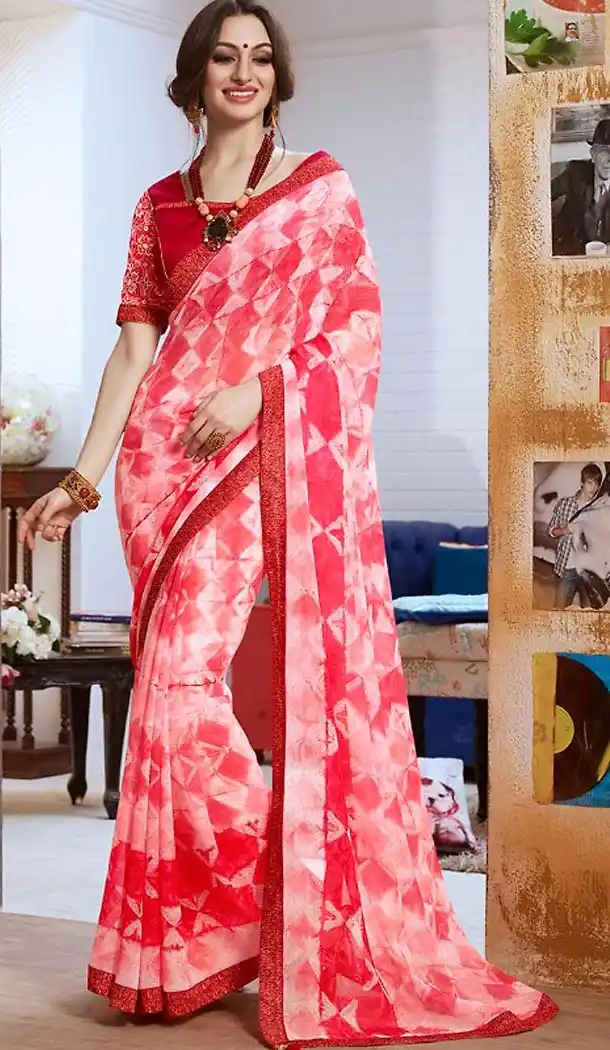 Pink Color Georgette Graphic Print Saree | FH466072605