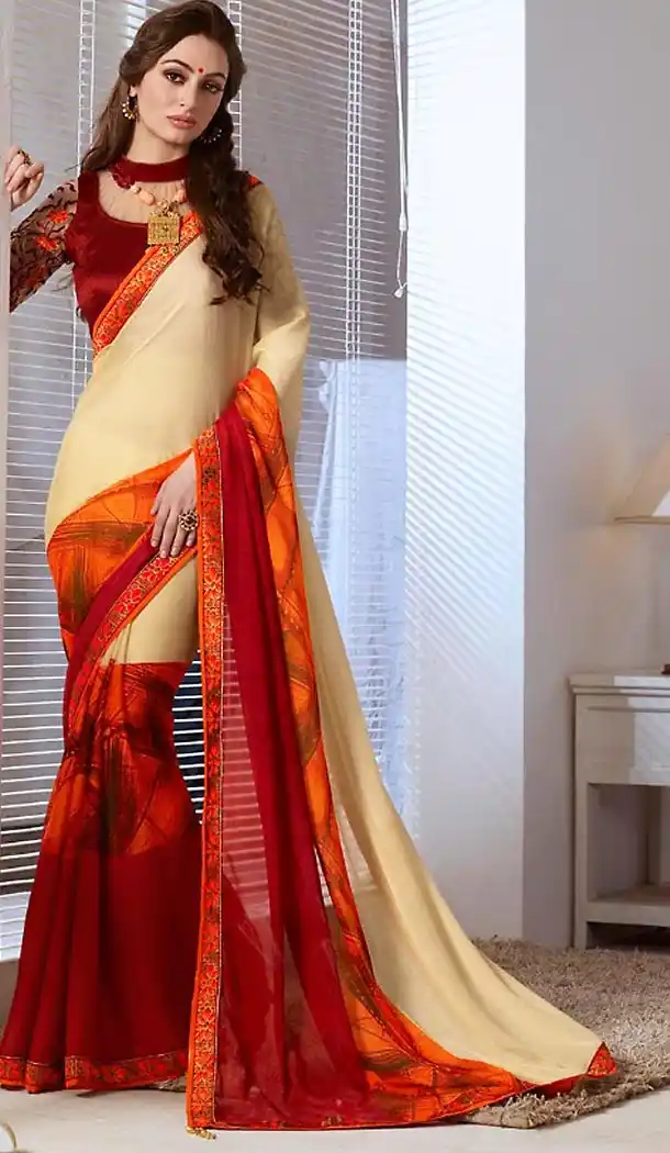 Beige Color Georgette Graphic Print Saree | FH466072606