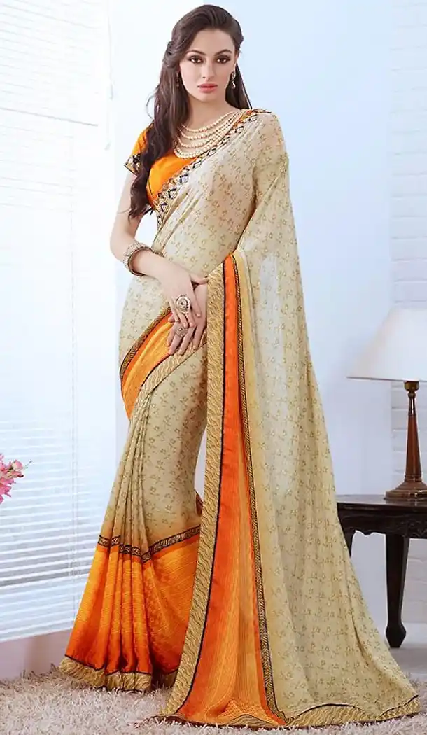 Orange Color Georgette Graphic Print Saree | FH466072609