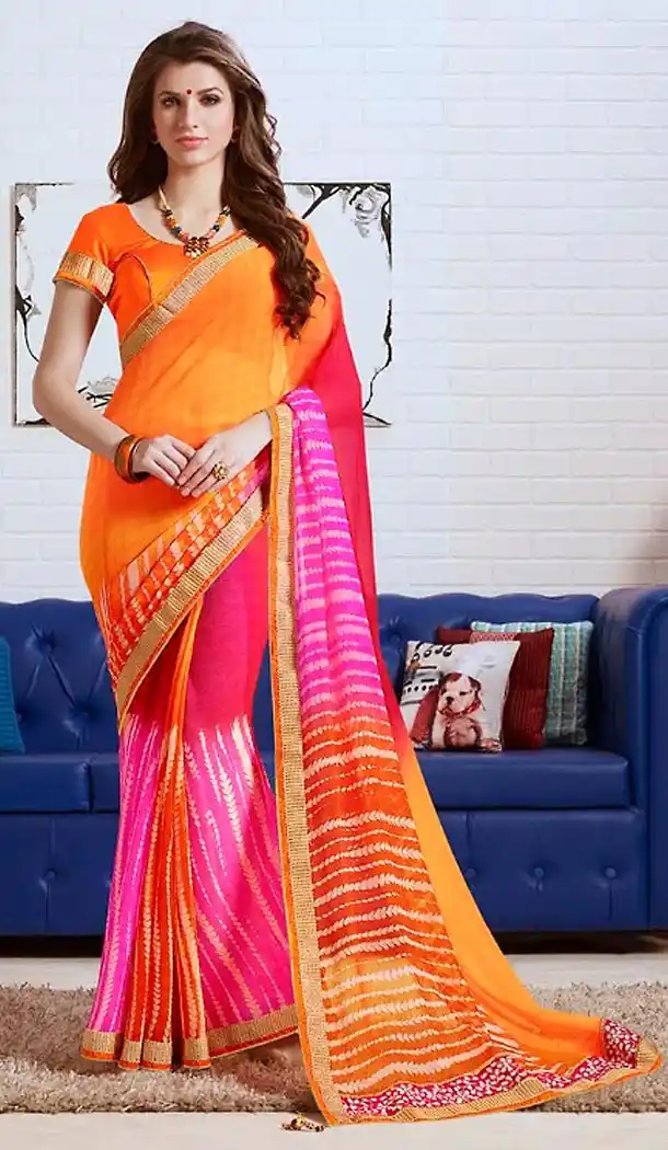 Orange Color Georgette Graphic Print Saree | FH466072611
