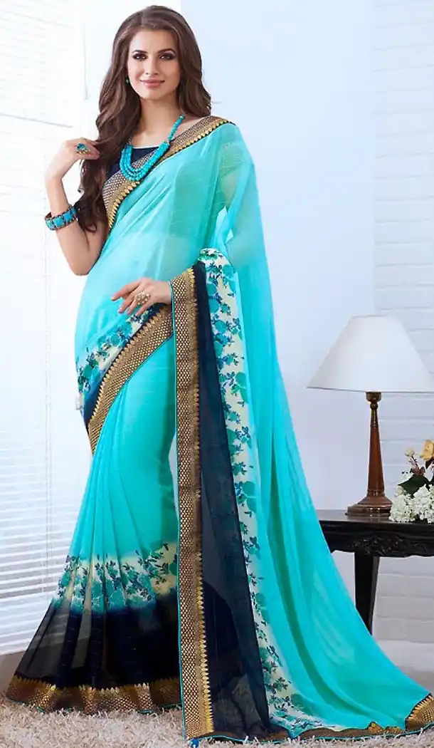 Blue Color Georgette Graphic Print Saree | FH466072614