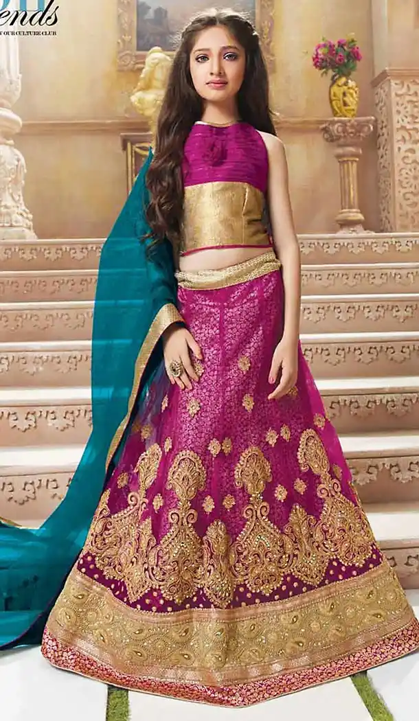 Fuchsia Color Net A Line Kids Girls Lehenga Cholis | FH467472757