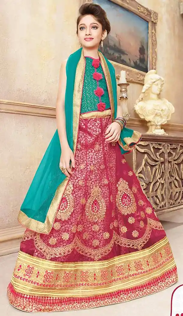 Deep Pink Color Net A Line Kids Girls Lehenga Cholis | FH467472761