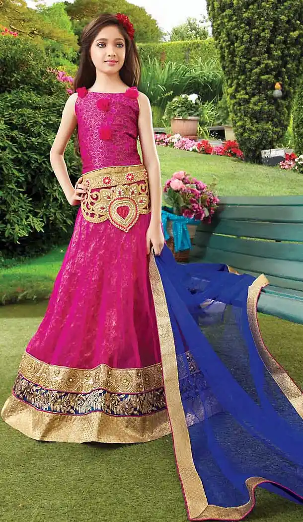 Deep Pink Color Net Circular Kids Girls Lehenga Cholis | FH467572764