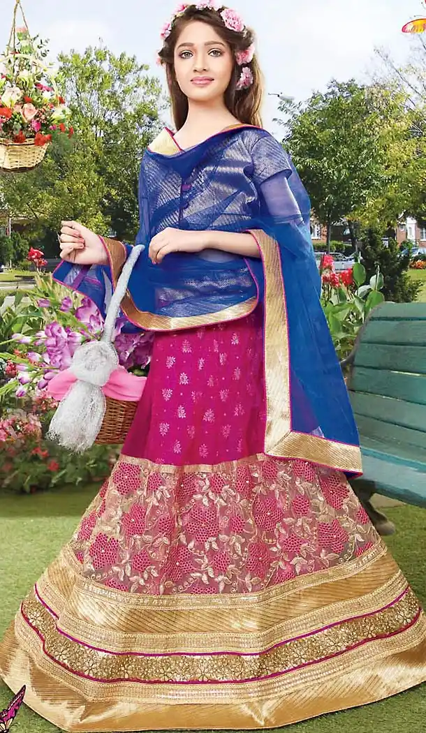 Deep Pink Color Net Circular Kids Girls Lehenga Cholis | FH467572769