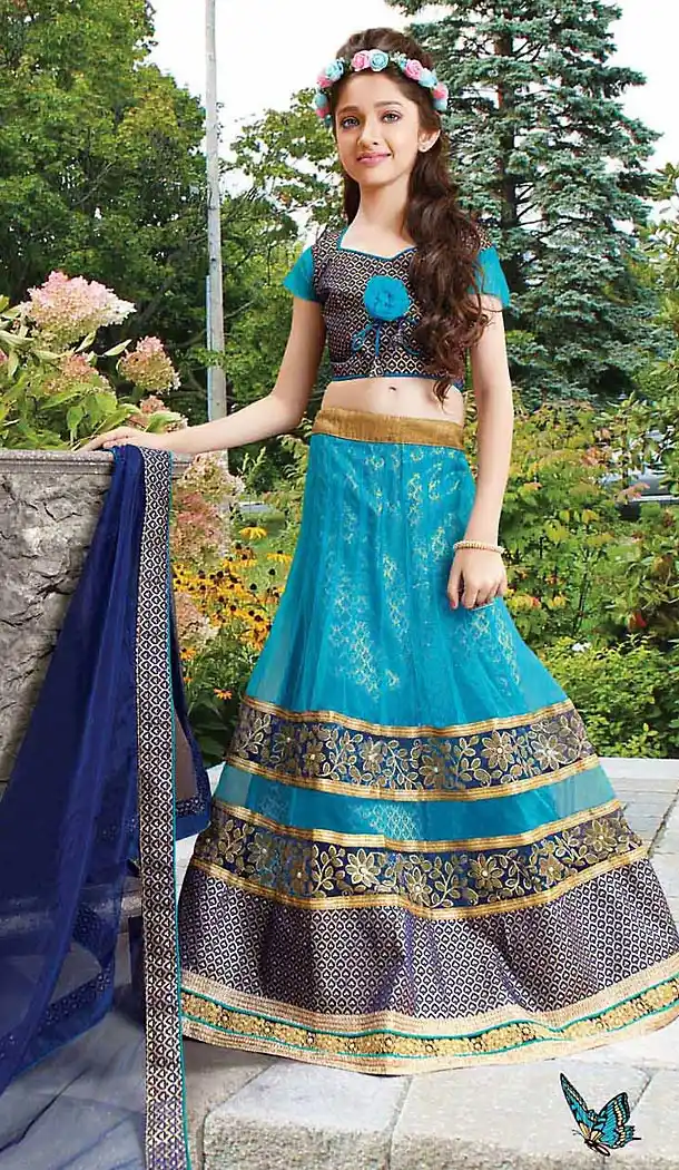 Sky Blue Color Net Circular Kids Girls Lehenga Cholis | FH467572771