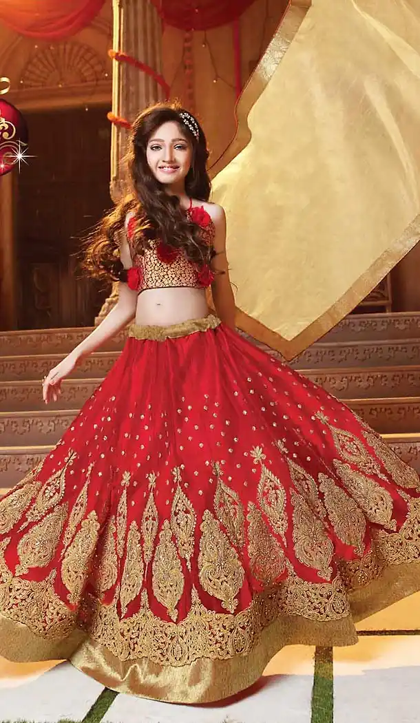 Red Color Net Circular Kids Girls Lehenga Cholis | FH467672777