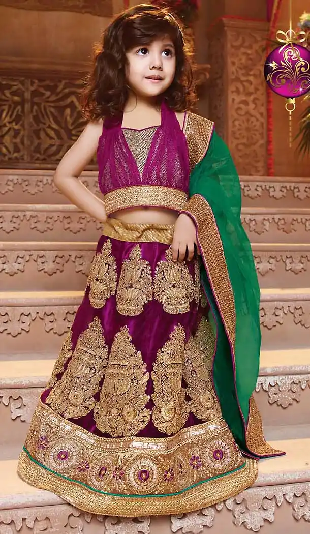 Fuchsia Color Net Circular Kids Girls Lehenga Cholis | FH467672783