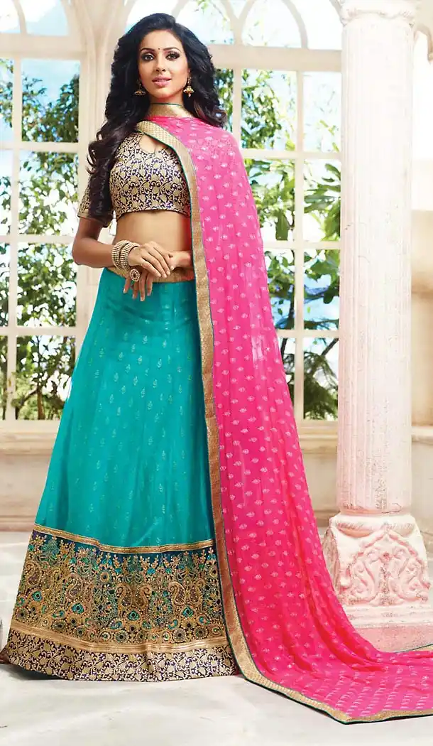 Dark Turquoise Color Net A Line Style Designer Lehenga Choli | FH467772786