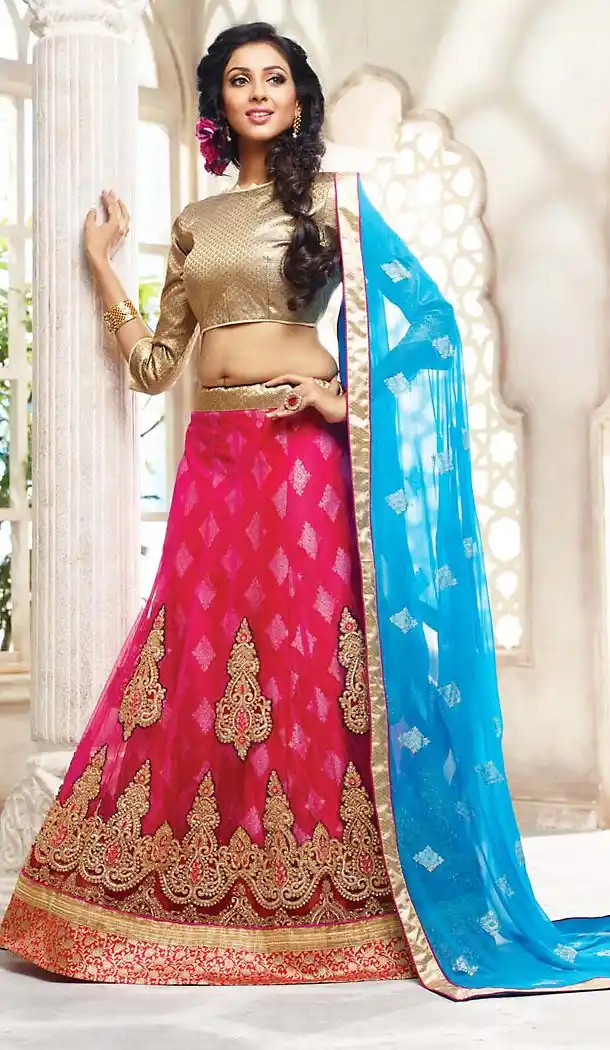 Deep Pink Color Net A Line Style Designer Lehenga Choli | FH467772790