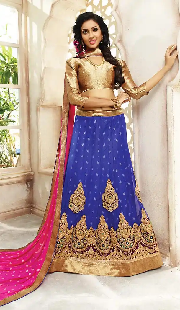 Royal Blue Color Net A Line Style Designer Lehenga Choli | FH467772791