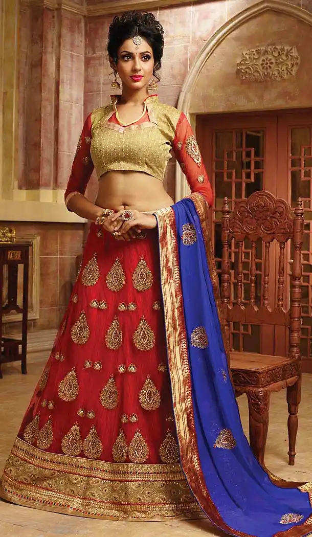 Red Color Net A Line Style Lehenga Choli | FH467872793
