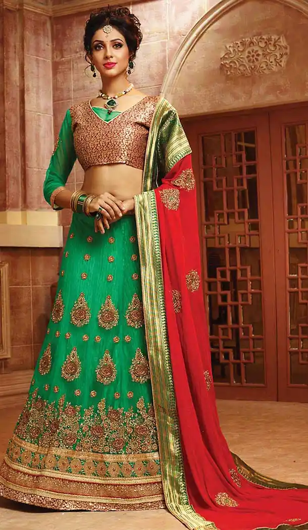 Lime Green Color Net A Line Style Lehenga Choli | FH467872794