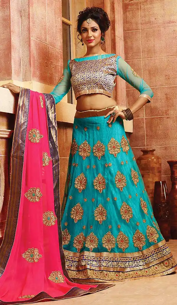 Dark Turquoise Color Net A Line Style Lehenga Choli | FH467872796