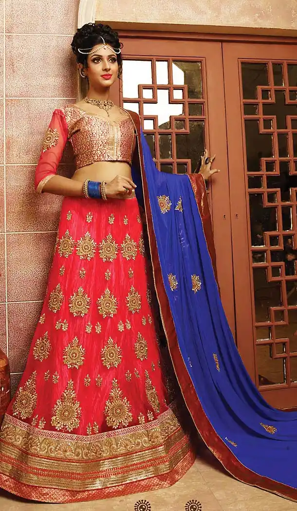 Crimson Color Net A Line Style Lehenga Choli | FH467872798
