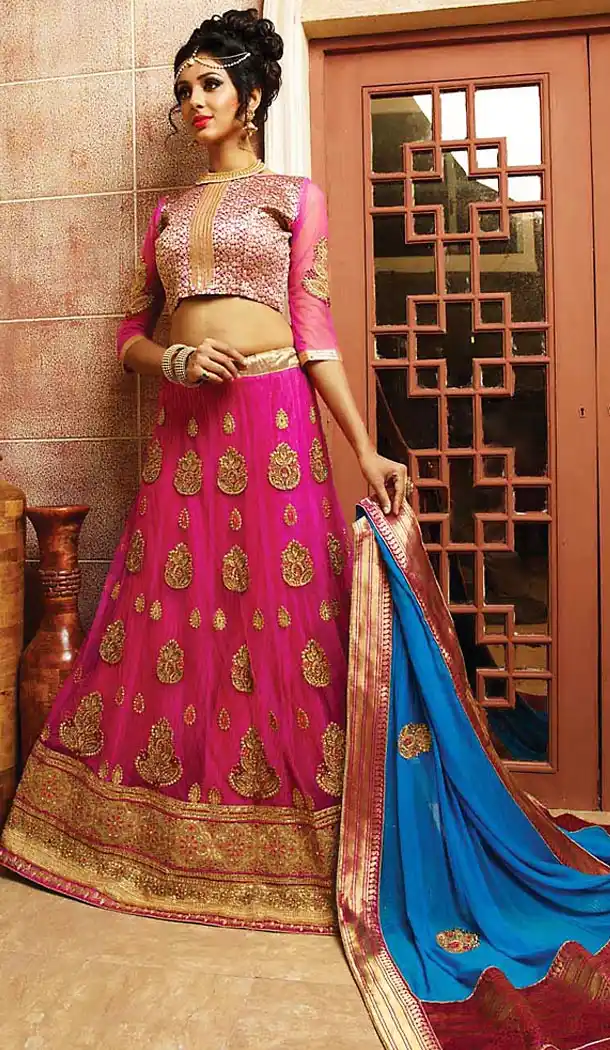 Deep Pink Color Net A Line Style Lehenga Choli | FH467872799