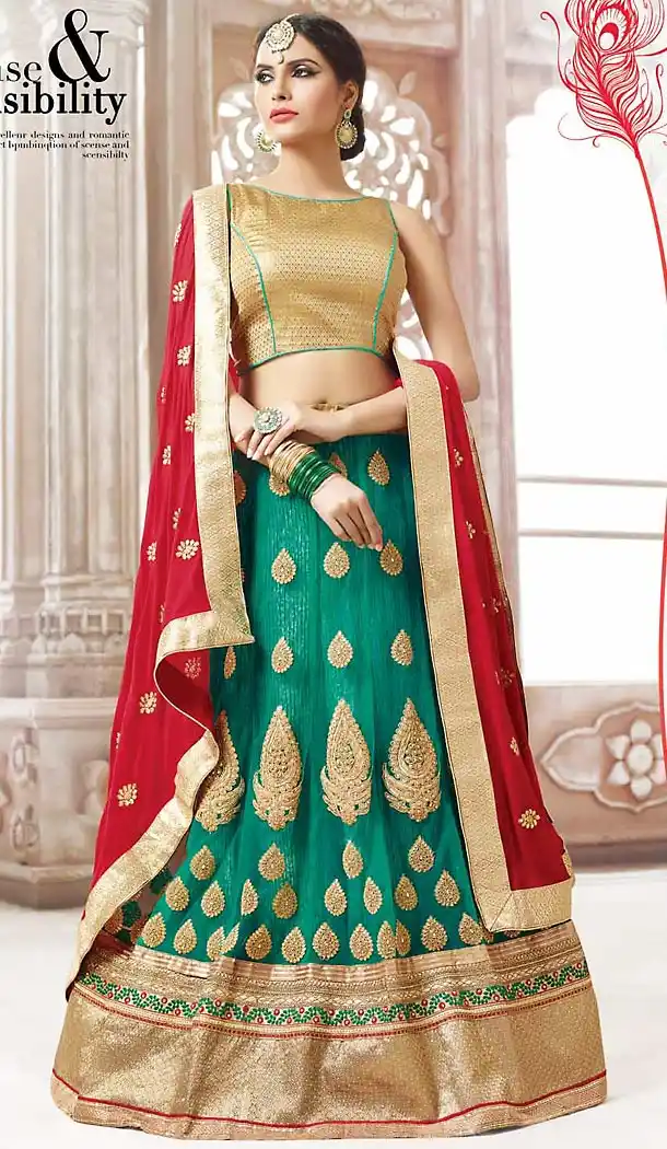 Emerald Color Net Circular Style Designer Lehenga Choli | FH468072815