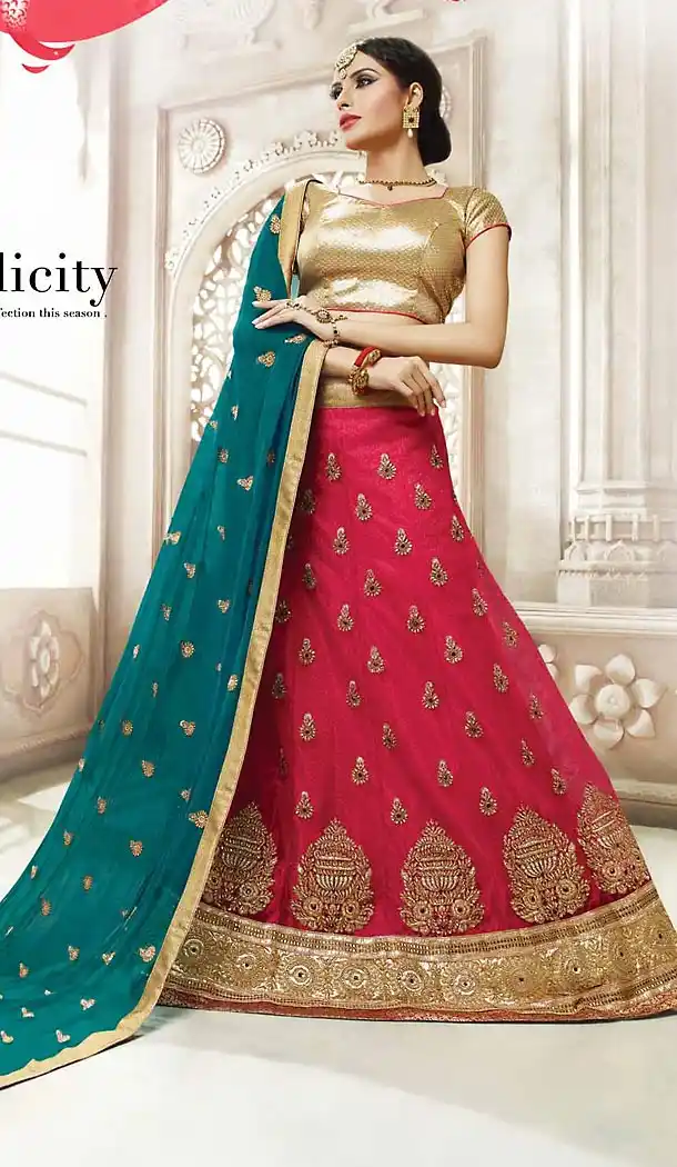 Crimson Color Net Circular Style Designer Lehenga Choli | FH468072826