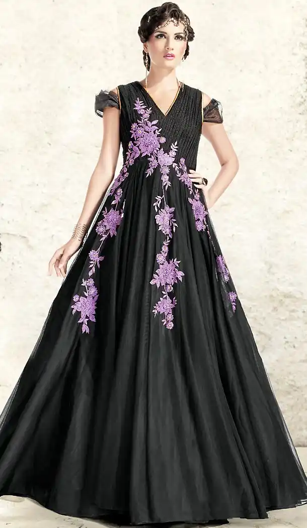 Black Color Net Party Wear Gowns | FH468372839