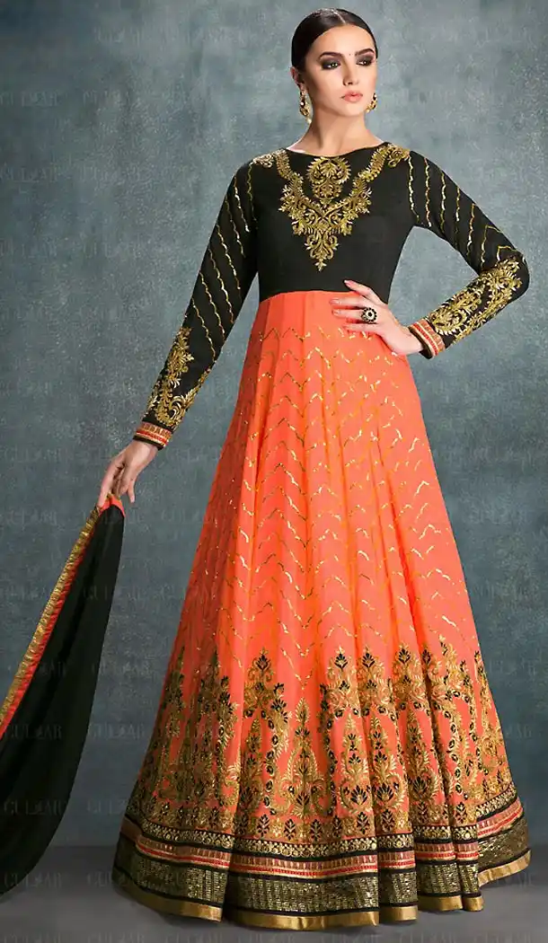 Orange Color Georgette Abaya Style Long Anarkali Salwar Kameez | FH468472848
