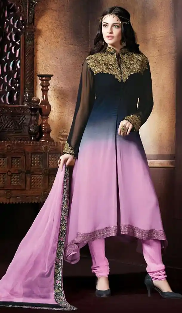 Lavender Color Georgette Straight Cut Stitched Churidar Dress | FH468572858