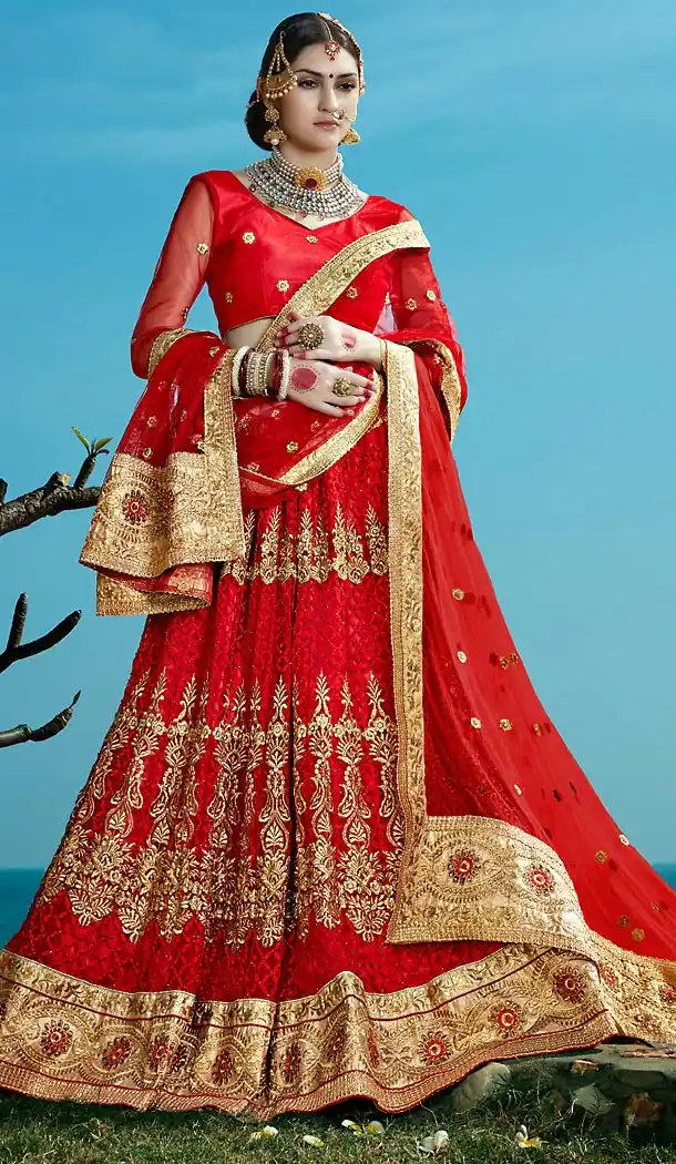 Women's Red Color Circular Style Lehenga Choli | FH468972890
