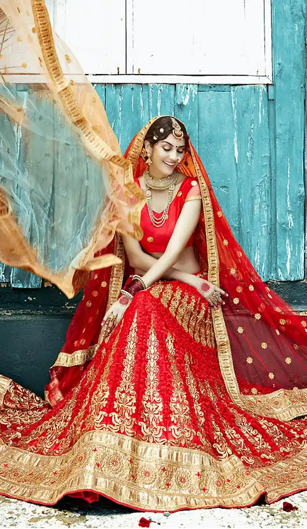 Net Fabric Circular Style Deep Scarlet Lehenga Choli | FH468972893