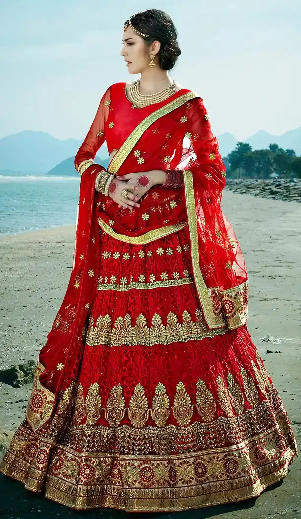 Designer Look Red Exquisite Net Circular Style Lehenga Choli | FH468972900
