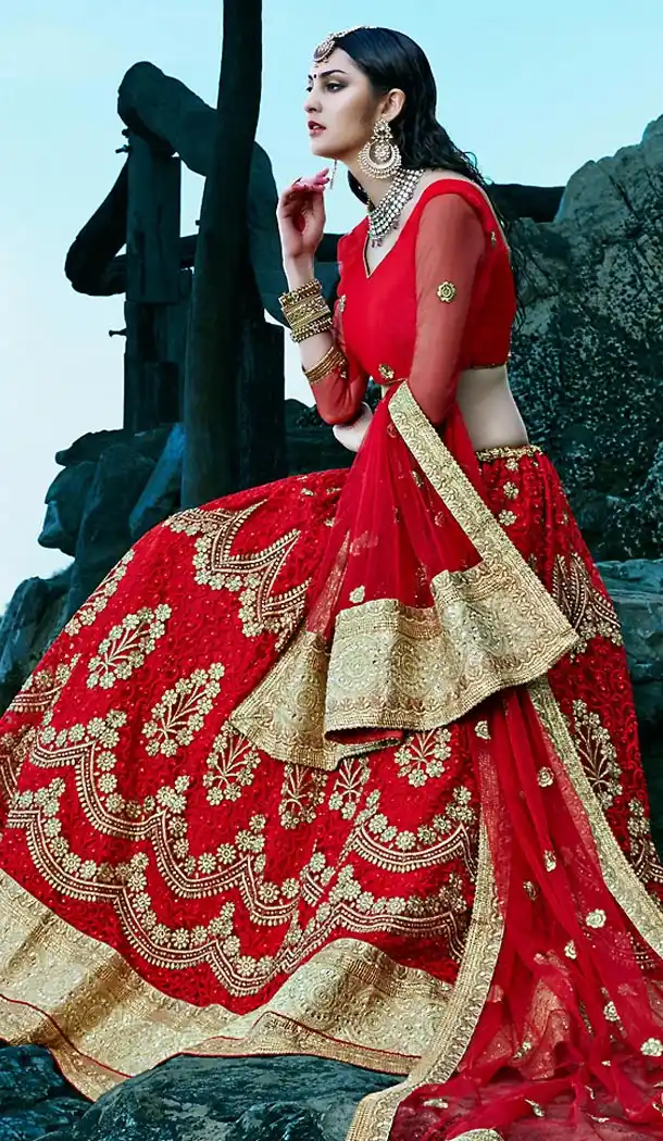 Women Red Exquisite Net Circular Style Lehenga Choli | FH468972902