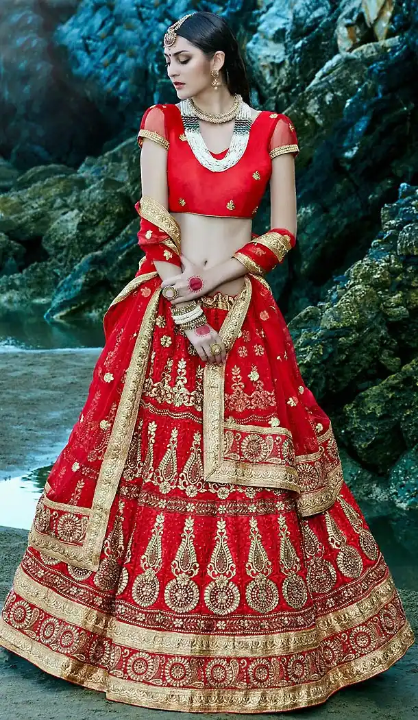 Attractive Circular Lehenga Style in Deep Scarlet Color | FH468972904