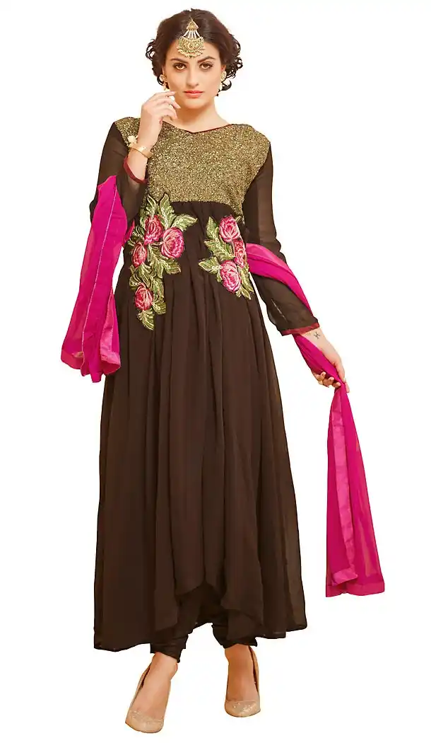Chocolate Color Georgette Anarkali Style Salwar Kameez | FH469972993