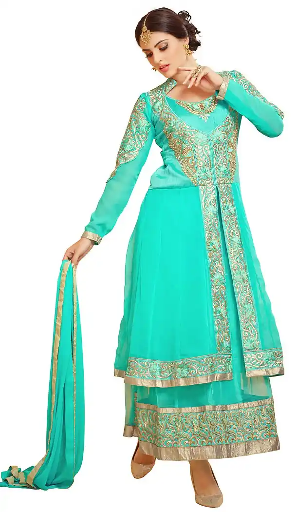 Turquoise Color Georgette Anarkali Style Salwar Kameez | FH469972997