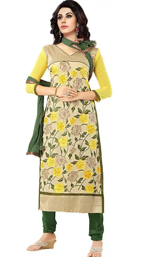 Straight Cut Style Georgette Churidar Kameez in Beige Color | FH470073002