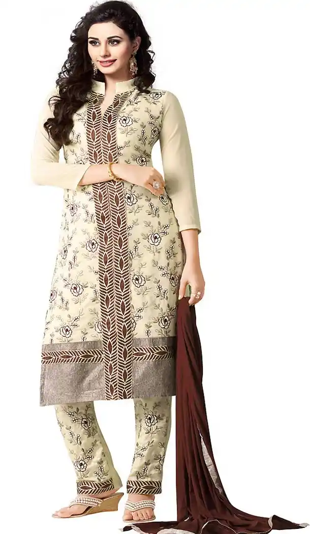 Straight Cut Style Georgette Churidar Kameez in Cream Color | FH470073005