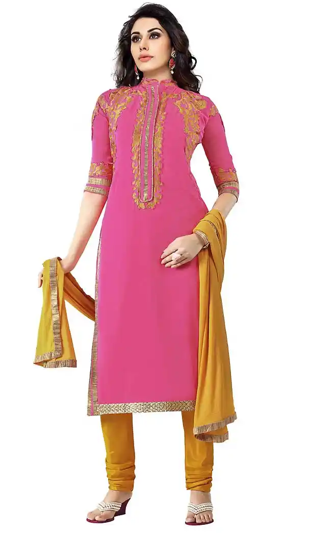 Straight Cut Style Georgette Churidar Kameez in Deep Pink Color | FH470073006
