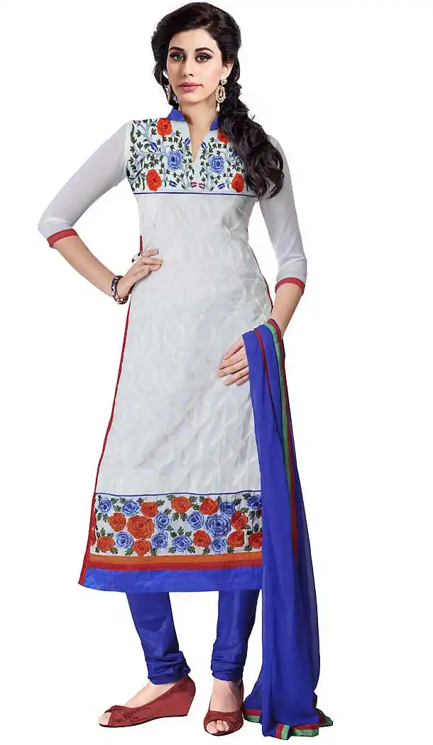 Straight Cut Style Georgette Churidar Kameez in Off White Color | FH470073007