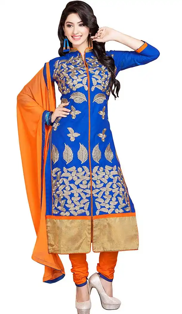 Achkan Style Cotton Churidar Suits in Blue Color | FH470173009