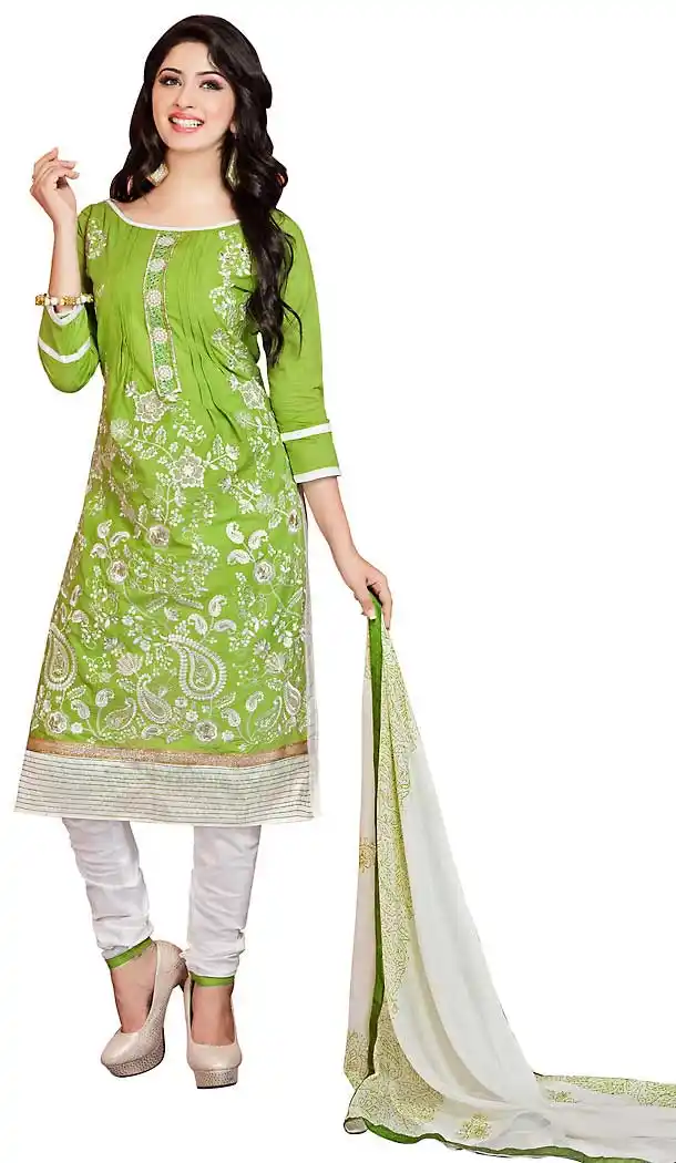 Straight Cut Style Cotton Churidar Suits in Parrot Green Color | FH470173013